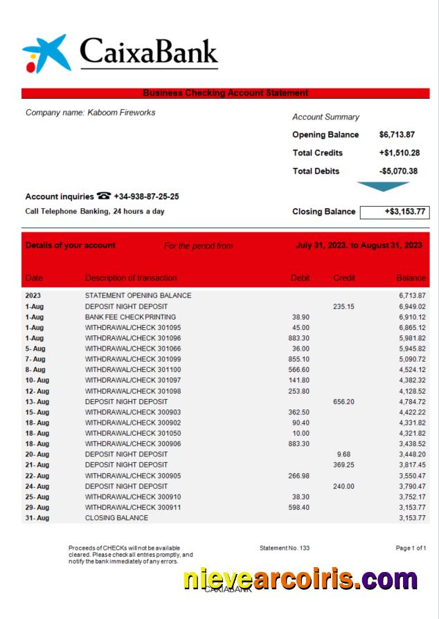 CAIXABANK company bank statement